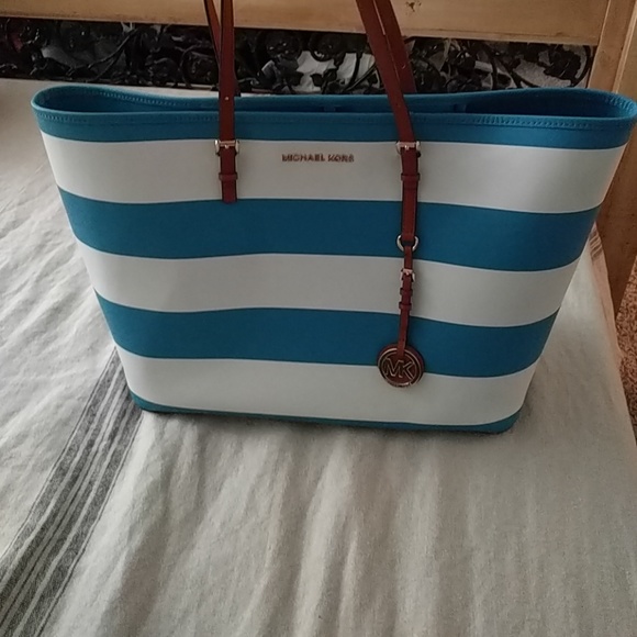 Michael Kors Handbags - Blue & White striped MK Jet Set Tote